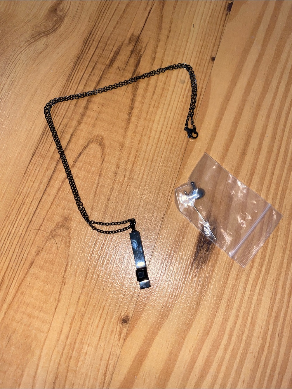 Black Metal Rectangular Bar UrnNecklace for Ashes with Funnel